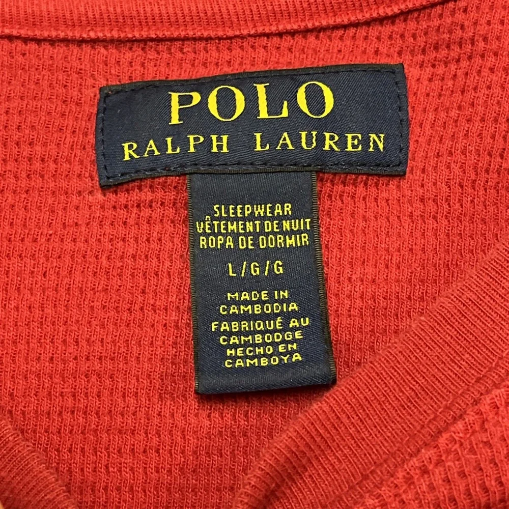 Polo Ralph Lauren Shirt Mens L Red Thermal Waffle‎ Knit Crewneck Long Sleeve